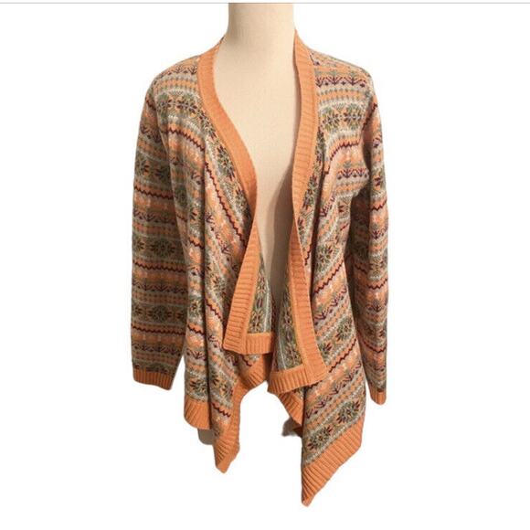 Sundance Women's Size Medium Folkloric Fair Isle Cardigan Orange Cotton Cashmere - Picture 3 of 6